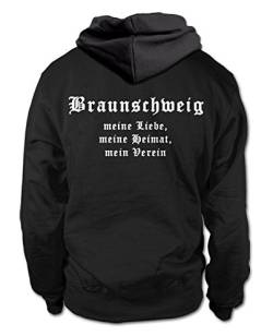 shirtloge Braunschweig - Meine Liebe, Meine Heimat, Mein Verein - Fan Kapuzenpullover - Schwarz (Weiß) - Größe XL von shirtloge