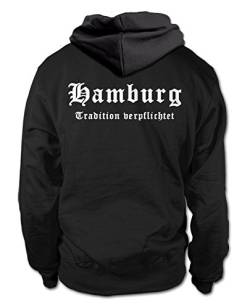 shirtloge Hamburg - Tradition verpflichtet - Fan Kapuzenpullover - Schwarz (Weiß) - Größe L von shirtloge