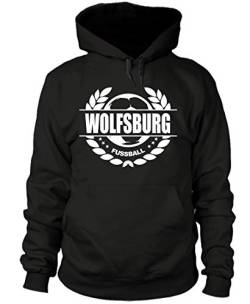 shirtloge - Wolfsburg - Fussball Lorbeerkranz - Fan Kapuzenpullover - Schwarz - Größe L von shirtloge