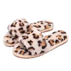 shixiaoshu Winterhaus Hausschuhe weiche rutschfeste warme Schuhe Plüschschuhe Baumwollschuhe Damen Leopardenschuhe (Weiß, Numeric_39) von shixiaoshu