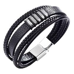 shixpiov Armband herren Leder Schwarz 21,5cm - Kunstleder Lerderarmband -PU Leder Armreif - geflochten Echtleder Breites Wickelarmband mit Magnet Verschluss von shixpiov