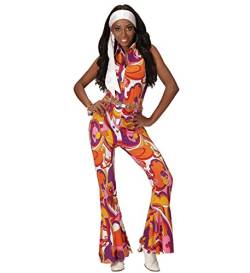 70er Jahre Damen Retro Jumpsuit mit Orchideen-Muster Disco-Queen Kostüm Overall Siebziger Schlager-Festival 70's, Größe:L von shoperama