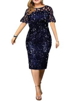 shownicer Abendkleid für Damen Elegant Retro Große Größen Tunika Midi-Kleider Rundhalsausschnitt Cocktailkleid Festlich Kleider B Blau M von shownicer