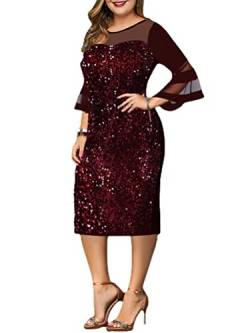 shownicer Abendkleid für Damen Elegant Retro Große Größen Tunika Midi-Kleider Rundhalsausschnitt Cocktailkleid Festlich Kleider F Rot L von shownicer