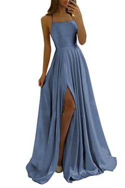 shownicer Abschlusskleid Damen Kleider Elegant Off Shoulder Hochzeit Vintage A-Linie Partykleid Lang Abendkleider Schlitz Cocktailkleid Festkleider Brautkleid Abiball Geburtstag Kleid A Dunkelblau M von shownicer