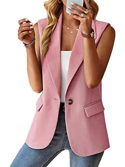 shownicer Blazer Damen Ärmellos Weste Mantel Elegant Slim Fit Geschäft Büro Anzugjacke Jacke Revers Offene Vorderseite Freizeit Business Jacke mit Tasche A Rosa XL von shownicer