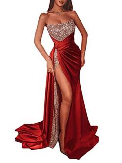 shownicer Cocktailkleider Damen Abendkleid Frauen Festliches Kleid Elegant Lang Abend Party Ballkleid Brautjungfer V-Ausschnitt Maxikleid C Rot S von shownicer