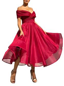 shownicer Cocktailkleider Damen Abendkleid Frauen Festliches Kleid Elegant Lang Abend Party Ballkleid Brautjungfer V-Ausschnitt Maxikleid D Rot L von shownicer