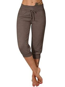 shownicer Damen 3/4 Jogginghose Trainingshose High Waist Sporthose Yoga Hosen Freizeithose Sweathose Yoga Fitness A Khaki S von shownicer