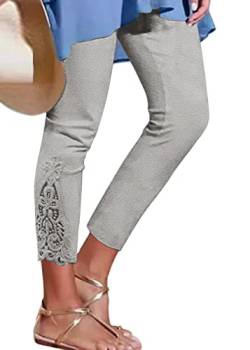 shownicer Damen 3/4 Leggings Große Größe Capri Hose High Waist Frauen Stretch Laufhose Freizeithose Leicht Sommer Dünne Basic Leggins Stoffhose Sommerhose E Grau 3XL von shownicer