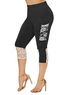 shownicer Damen 3/4 Leggings Große Größe Capri Hose High Waist Yoga Leggins Blickdichte Yoga Hose Sportkleidung Kurz Training Tights Frauen Hohe Taille Laufhose Freizeithose Leicht B Schwarz S von shownicer