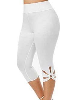 shownicer Damen 3/4 Leggings Große Größe Capri Hose High Waist Yoga Leggins Blickdichte Yoga Hose Sportkleidung Kurz Training Tights Frauen Hohe Taille Laufhose Freizeithose Leicht C Weiß 3XL von shownicer