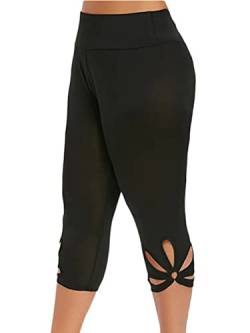 shownicer Damen 3/4 Leggings Große Größe Capri Hose High Waist Yoga Leggins Yoga Hose Sportkleidung Kurz Training Tights Frauen Stretch Laufhose Freizeithose Leicht C Schwarz M von shownicer