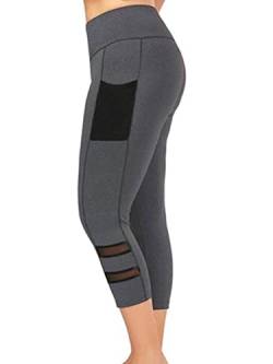 shownicer Damen 3/4 Leggings Große Größe Capri Hose High Waist Yoga Leggins Yoga Hose Sportkleidung Kurz Training Tights Frauen Stretch Laufhose Freizeithose Leicht D Grau 3XL von shownicer