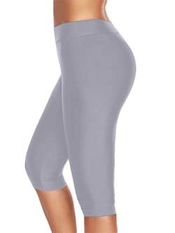 shownicer Damen 3/4 Leggings Große Größe Capri Hose High Waist Yoga Leggins Yoga Hose Sportkleidung Kurz Training Tights Frauen Stretch Laufhose Freizeithose Leicht F Hellgrau L von shownicer