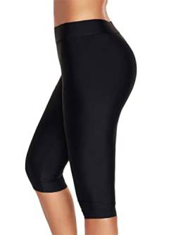 shownicer Damen 3/4 Leggings Große Größe Capri Hose High Waist Yoga Leggins Yoga Hose Sportkleidung Kurz Training Tights Frauen Stretch Laufhose Freizeithose Leicht F Schwarz L von shownicer