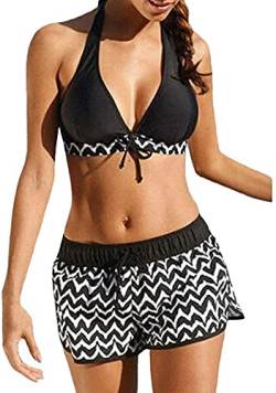 shownicer Damen Bademode Push Up Bikini Set Zweiteilige Badeanzug Strandkleidung mit Hotpants Sexy Oberteil Bikinihose X1 Schwarz S von shownicer