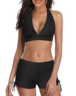 shownicer Damen Bademode Push Up Bikini Set Zweiteilige Badeanzug Strandkleidung mit Hotpants Sexy Oberteil Bikinihose X3 Schwarz M von shownicer