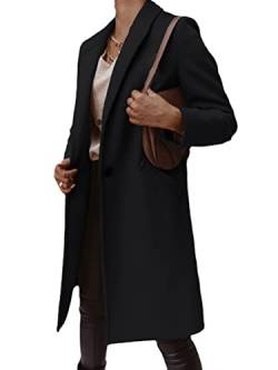 shownicer Damen Blazer Winter Mantel Elegant Warm Wintermantel Wollmantel Steppmantel Knopf Klassische Vintage Revers Schlack Slim Fit Trenchcoat mit Taschen A Schwarz XL von shownicer