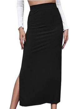 shownicer Damen Bleistiftrock Midi Kurz Hohe Taille Stretch Figurbetont Rock Business mit Schlitz Bleistift Rock Knielänge A Schwarz XL von shownicer