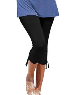 shownicer Damen Caprihosen Sommer Skinny Spitze Stretch Hosen Hohe Taille 3/4 Länge Leggings Capri Cropped Leggings Strumpfhosen Freizeithosen A Schwarz M von shownicer