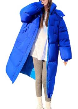 shownicer Damen Daunenjacke Lang Mantel Steppmantel Wintermantel Mit Kapuze Reißverschluss Winter Warm Jacke Outdoorjacke Steppjacke Winterjacke A Blau XXL von shownicer