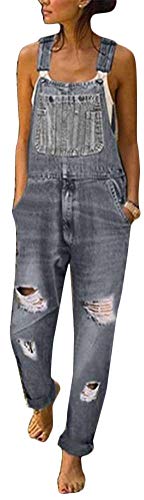 shownicer Damen Denim Jeans Latzhose Overall Blumen Jeansoptik Klasse Vintage Jeans Lang Lässig Baggy Stylisch Jumpsuit Hüftjeans Z1-Grau 38 von shownicer