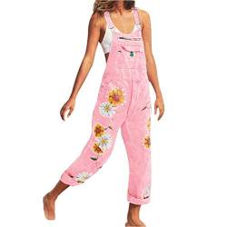 shownicer Damen Denim Jeans Latzhose Overall Blumen Jeansoptik Klasse Vintage Jeans Lang Lässig Baggy Stylisch Jumpsuit Hüftjeans Z2-Rosa 40 von shownicer