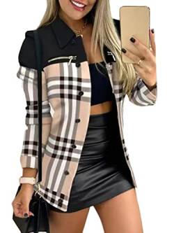 shownicer Damen Einfarbig Slim Fit Jacke Sommer Herbst Freizeit Coat Schuljacke Für Den Herbst Elegant Langarm Blazer A Khaki01 M von shownicer