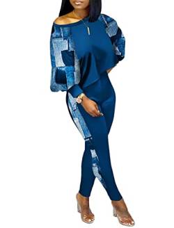 shownicer Damen Elegant Business Anzug Set Hosenanzug Hose 2-teilig Anzug Karo Kariert Zweiteiler Slimfit Streetwear B Blau XL von shownicer