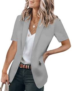 shownicer Damen Elegant Kurzarm Blazer Einfarbig Revers Slim Fit Geschäft Büro Jacke Mantel Casual Anzüge Business Bolero Sakko A Grau L von shownicer