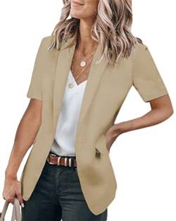 shownicer Damen Elegant Kurzarm Blazer Einfarbig Revers Slim Fit Geschäft Büro Jacke Mantel Casual Anzüge Business Bolero Sakko A Khaki L von shownicer