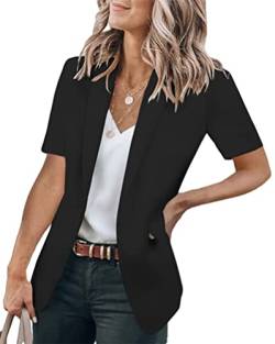 shownicer Damen Elegant Kurzarm Blazer Einfarbig Revers Slim Fit Geschäft Büro Jacke Mantel Casual Anzüge Business Bolero Sakko A Schwarz 3XL von shownicer