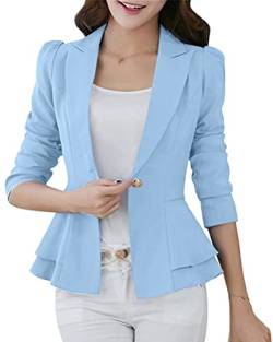 shownicer Damen Elegant Langarm Blazer Sakko Blazerjacke Einfarbig Slim Fit Revers Geschäft Büro Jacke Kurz Mantel Anzüge Bolero Mit Knopfleiste A Hellblau M von shownicer