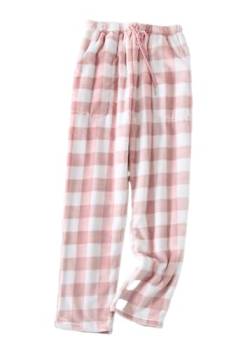 shownicer Damen Flauschige Plüsch Karierte Pyjamahose Winter Warme Plüschhose Bequeme Schlafanzughose Mit Taschen Haushose Fleecehose Sporthose C Rosa M von shownicer