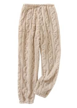 shownicer Damen Flauschige Plüsch Karierte Pyjamahose Winter Warme Plüschhose Bequeme Schlafanzughose Mit Taschen Haushose Fleecehose Sporthose K Khaki M von shownicer