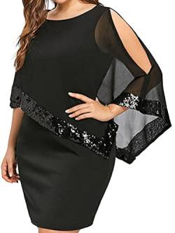 shownicer Damen Große Größen Chiffon Cape Bleistiftkleid Elegant Rundhals Cocktailkleid Abendkleid Bodycon Bleistift Festlich Kleider A Schwarz XXL von shownicer