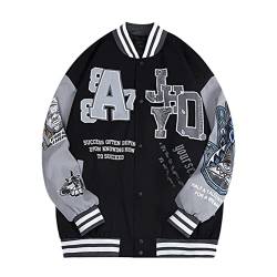 shownicer Damen Herren Jacken College Cargo Vintage Stickerei Winterparka Jacke Baseball Sportjacke Sweatjacke Unisex Patchwork Hoodies Mode Hip Hop Streetwear P Schwarz 3XL von shownicer