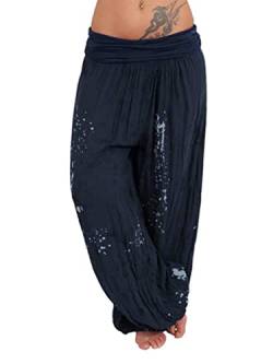 shownicer Damen Hosen Lang Bedrucken Pumphose Haremshose Sommerhose Yogahose Aladinhose Baggy Harem Atmungsaktive Freizeithose Yogahose Strandhose mit Taschen A Dunkelblau XXL von shownicer