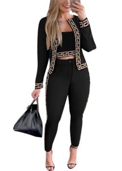 shownicer Damen Hosenanzug 3 Teiliges Set Spitze Shirt Und Hohe Hosenanzug Dreiteilig Hosenanzug Cocktail Party Spitzen Lange Hose Abendanzug Outfit A Schwarz01 M von shownicer