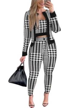 shownicer Damen Hosenanzug 3 Teiliges Set Spitze Shirt Und Hohe Hosenanzug Dreiteilig Hosenanzug Cocktail Party Spitzen Lange Hose Abendanzug Outfit A Schwarz02 L von shownicer