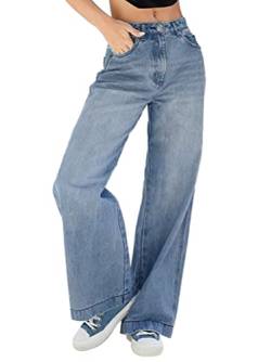 shownicer Damen Jeans Hose mit Hoher Taille Y2K Style Harajuku E-Girl Streetwear Hose Casual Baggy Vintage Flare Denim Hose Freizeit Loose Gerade Hosen von shownicer