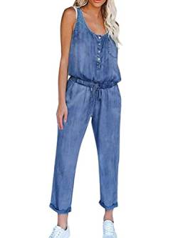 shownicer Damen Jeans Overall Jumpsuit Latzhosen Loose Fit Denim Ärmellos Hosenanzug Einteiler Jeansoverall Freizeit Playsuit Denim Hosen Navy M von shownicer