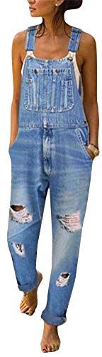 shownicer Damen Jeanslatzhose Latzhosen Lang Retro Jeanshose mit Blumendruck Loose Fit Denim Hose Freizeit Hüftjeans Z1-Blau 36 von shownicer