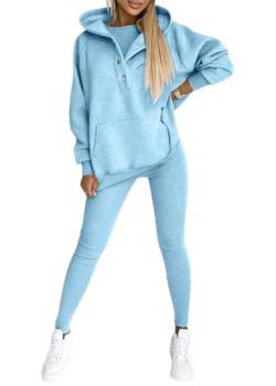 shownicer Damen Jogginganzug 3 Teiler Sportanzug Freizeitanzug Ärmellos Tank Top Und Jogginghose Und Kapuzenpullover Set Trainingsanzug Sportswear Loungewear B Hellblau M von shownicer