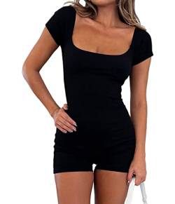 shownicer Damen Jumpsuit Bodysuit Sexy Sommer Overall Kurz Einteiler Hosenanzug Sport Playsuit Dehnbarer Pyjama Onesie 90er E-Girl Y2K Style Bodycon Shorts G Schwarz S von shownicer