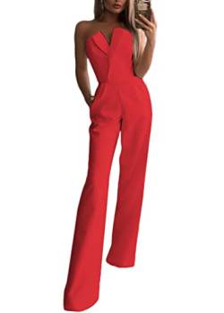 shownicer Damen Jumpsuit Elegant Ärmellos Hohe Taille Cocktail Party Festlich Overalls Hosenanzug Playsuit Lang Romper für Hochzeit C Rot XS von shownicer