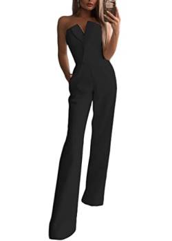 shownicer Damen Jumpsuit Elegant Ärmellos Hohe Taille Cocktail Party Festlich Overalls Hosenanzug Playsuit Lang Romper für Hochzeit C Schwarz S von shownicer