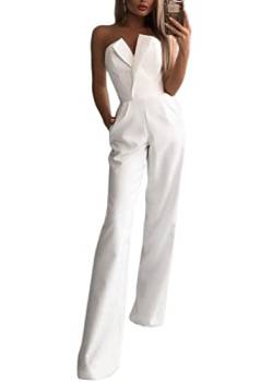 shownicer Damen Jumpsuit Elegant Ärmellos Hohe Taille Cocktail Party Festlich Overalls Hosenanzug Playsuit Lang Romper für Hochzeit C Weiß M von shownicer