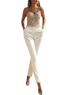 shownicer Damen Jumpsuit Elegant Ärmellos Hohe Taille Cocktail Party Festlich Overalls Hosenanzug Playsuit Lang Romper für Hochzeit Casual F Weiß XS von shownicer